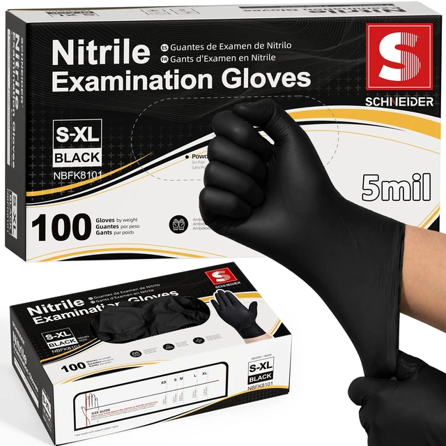 Main image of Black Nitrile Gloves, Gloves Disposable Latex Free, Powder Free 5-Mil, Medical Exam Glove, Food Safe Gloves, Cooking Gloves, Cleaning Gloves (Large, 100)