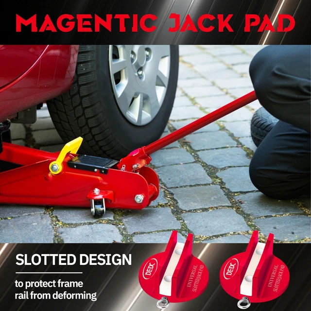 Alt view image 6 of 7 - 2Pcs Red Universal Aluminum Magnetic Grooved Pinch Weld Jack Pad Frame Rail Jack Pad Adapter for Tire Changes and Oil Changes, Fits Pickup Car Sedan MPV Wagon, DIY Mechanics Home Garages