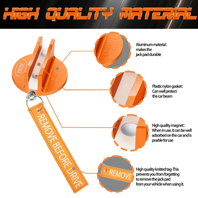 Alt view image 4 of 7 - 2Pcs Orange Universal Aluminum Magnetic Grooved Pinch Weld Jack Pad Frame Rail Jack Pad Adapter for Tire Changes and Oil Changes, Fits Pickup Car Sedan MPV Wagon, DIY Mechanics Home Garages