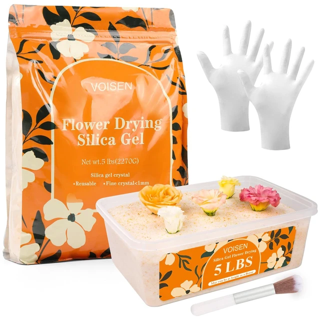 Main image of Silica Gel Flower Drying, 5LBS Flower Drying Silica Gel Crystals Color Indicating Flower Preservation Kit Contains Flowers Desiccant, Brush, Gloves, Plastic Box