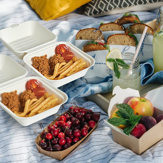 Alt view image 7 of 7 - 200 Pack Clamshell Take Out Food Containers, 100% Compostable Disposable To Go Containers6 * 6 inch To Go Boxes for Salad, Cake,Sandwiches