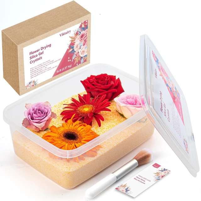 Main image of Silica Gel Flower Drying Crystals 5LBS, with Airtight Container Reusable Color Indicating Flower Drying Silica, DIY Wedding Bouquet Flower Preservation Kit, Fine Bead Size<1mm