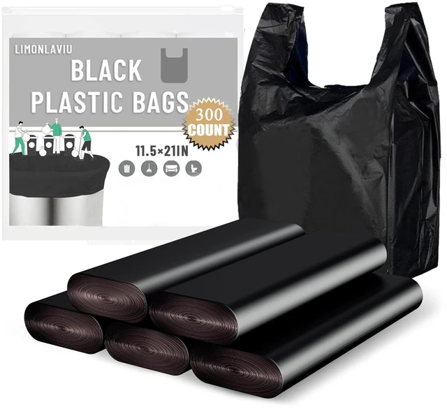 Main image of Plastic Bags Black, (11.5'x 6.5" x 21')(300Pack) with Handles - Shopping & Grocery Bags for Small Business & Restaurants in Bulk