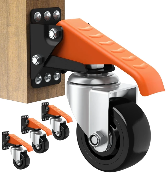 Main image of Workbench Casters Wheels Kit Retractable Casters Set of 4, 920Lbs 3" extra heavy duty side mount lifting caster, adjustable stepdown castors 4-pack for table, work bench leg & shop equipment
