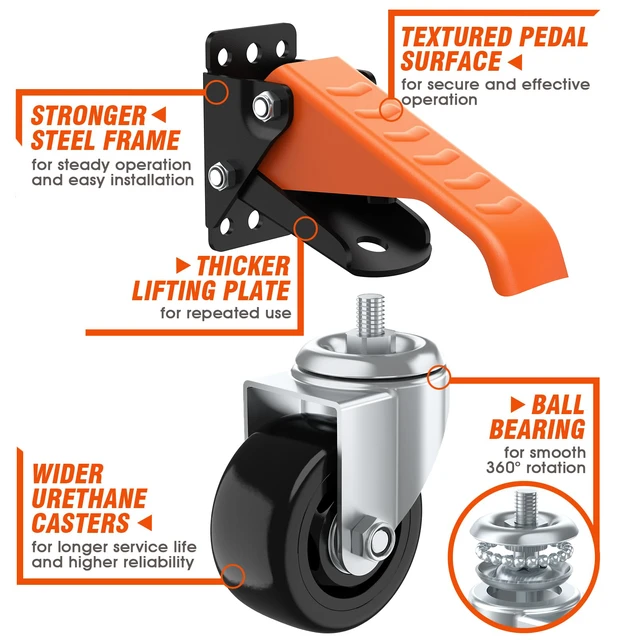 Alt view image 2 of 7 - Workbench Casters Wheels Kit Retractable Casters Set of 4, 920Lbs 3" extra heavy duty side mount lifting caster, adjustable stepdown castors 4-pack for table, work bench leg & shop equipment