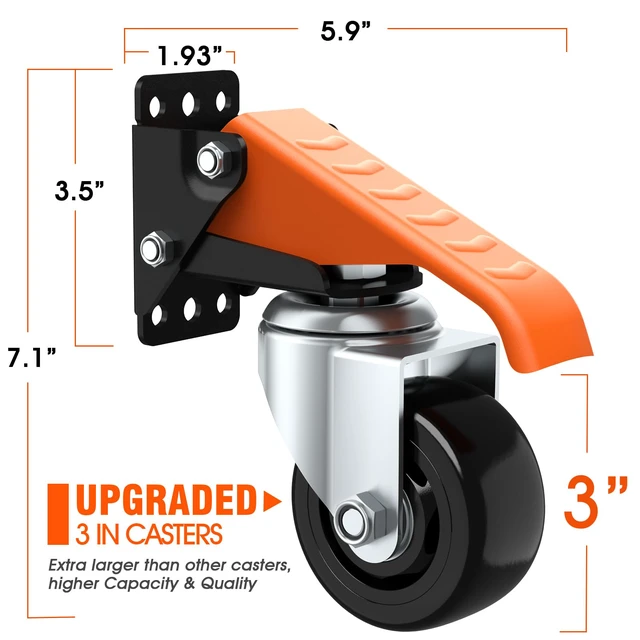 Alt view image 3 of 7 - Workbench Casters Wheels Kit Retractable Casters Set of 4, 920Lbs 3" extra heavy duty side mount lifting caster, adjustable stepdown castors 4-pack for table, work bench leg & shop equipment