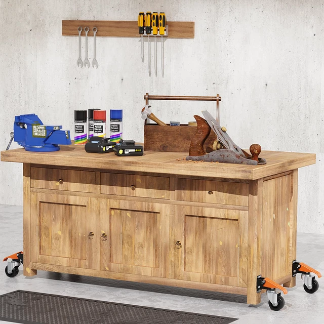 Alt view image 7 of 7 - Workbench Casters Wheels Kit Retractable Casters Set of 4, 920Lbs 3" extra heavy duty side mount lifting caster, adjustable stepdown castors 4-pack for table, work bench leg & shop equipment