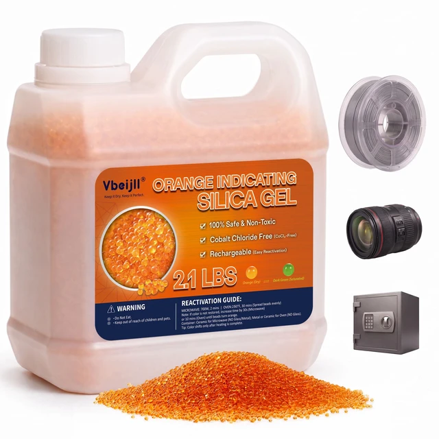 Main image of (2.1 LBS) Orange Indicating Silica Gel Desiccant Beads Cobalt Chloride-Free, Non-Toxic, Reusable, 2-5mm silica beads for 3D Printer Filament, Camera, Gun Safe, Electronics, Jewelry