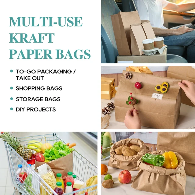 Alt view image 4 of 7 - 100 Count 57 LB Paper Grocery Bags, Large Brown Kraft Bags Bulk Heavy Duty Kraft Paper,Grocery Shopping,Restaurant Take Out,Retail Bags,Trash Yard Waste,Lawn Clean Up,Yard Waste Bags
