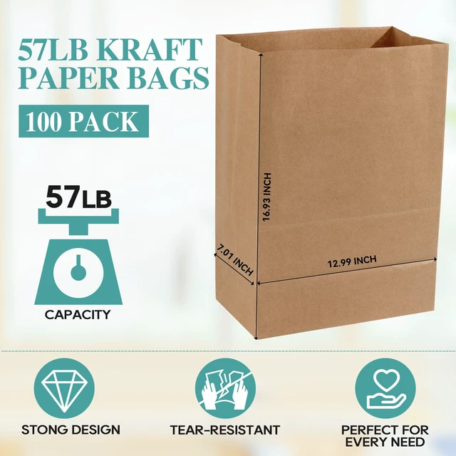 Alt view image 3 of 7 - 100 Count 57 LB Paper Grocery Bags, Large Brown Kraft Bags Bulk Heavy Duty Kraft Paper,Grocery Shopping,Restaurant Take Out,Retail Bags,Trash Yard Waste,Lawn Clean Up,Yard Waste Bags