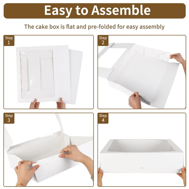 Alt view image 3 of 7 - 6pcs 19x14x4In Large Half Sheet Cake Boxes with Thick Cake Boards Clear Window, White Rectangle Bakery Boxes for Cake Pastry Baking, Cupcake, Muffins, Pie