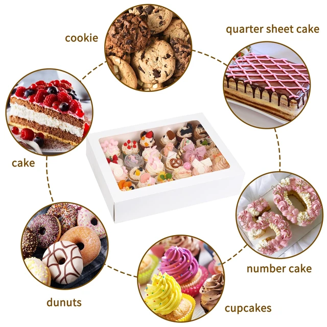 Alt view image 5 of 7 - 6pcs 19x14x4In Large Half Sheet Cake Boxes with Thick Cake Boards Clear Window, White Rectangle Bakery Boxes for Cake Pastry Baking, Cupcake, Muffins, Pie