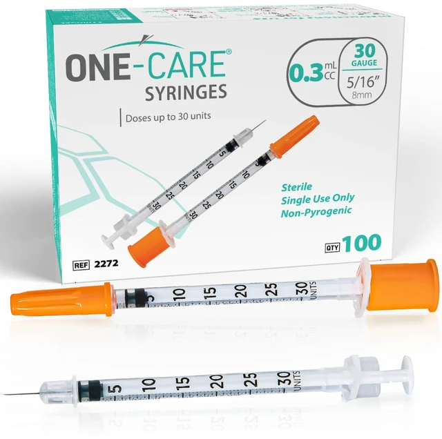 Main image of Syringe 0.3 ml/cc, 30G x 5/16" (8mm), Orange Cap, 100pcs/box Fine Tip, Home & Lab Use, Clear Barrel, Bold Scale, Smooth Plunger Movement with back-end stopper, Leak-Proof Design