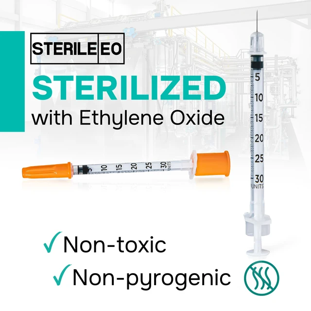Alt view image 6 of 7 - Syringe 0.3 ml/cc, 30G x 5/16" (8mm), Orange Cap, 100pcs/box Fine Tip, Home & Lab Use, Clear Barrel, Bold Scale, Smooth Plunger Movement with back-end stopper, Leak-Proof Design