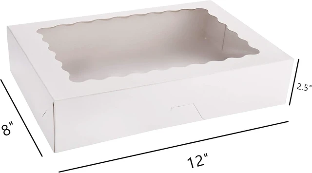 Alt view image 2 of 6 - 50-Pack Bakery Boxes with Window, 12" x 8" x 2.5", Cookie Boxes, Auto-Popup Treat Boxes for Pies, Muffins, Donuts and Pastries (White)