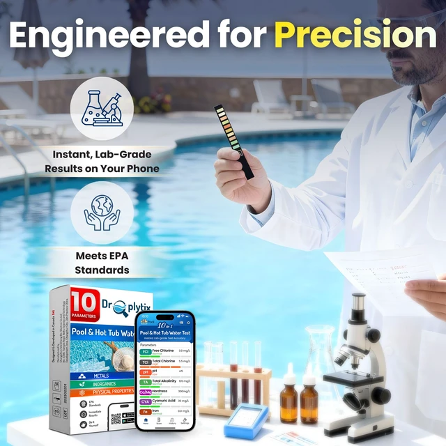 Alt view image 6 of 7 - 10-in-1 Pool & Spa Water Test Kit with App, Hot Tub, Saltwater, Chlorine, Cyanuric Acid, Alkalinity, Hardness, pH, Nitrate, Sulfate, Digital Water Quality Testing Strips (DXPOOL-R10-S10)