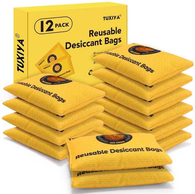 Main image of 100g-12Pack Rechargeable Silica Gel Desiccant Packets Color Indicating Desiccant Packs for Storage,Moisture Absorbers for Storage Bins, Suitcase, Safes, 3D Filaments, Wet Zones