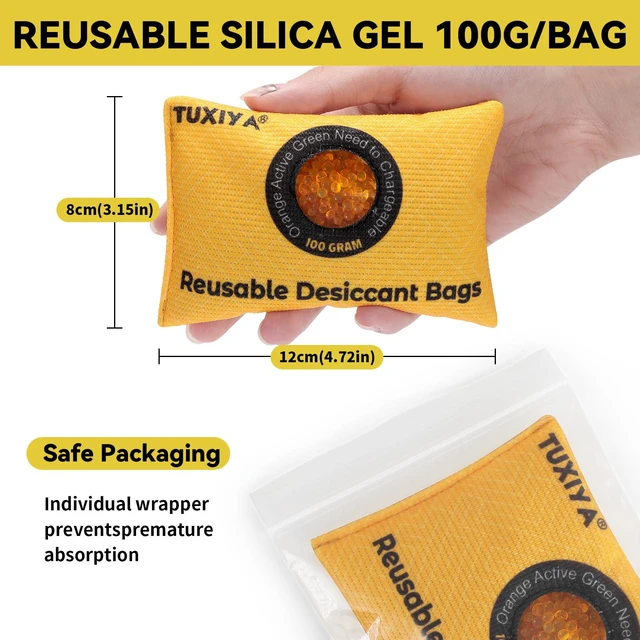 Alt view image 2 of 7 - 100g-12Pack Rechargeable Silica Gel Desiccant Packets Color Indicating Desiccant Packs for Storage,Moisture Absorbers for Storage Bins, Suitcase, Safes, 3D Filaments, Wet Zones