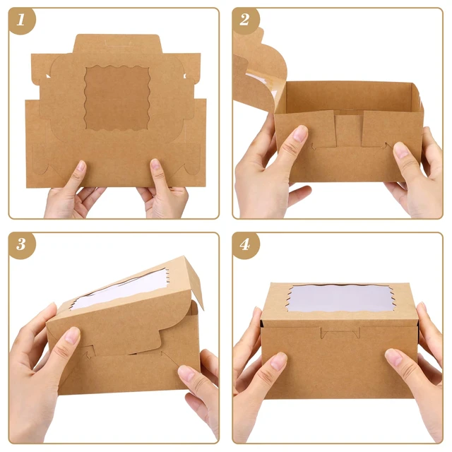 Alt view image 4 of 7 - 24pcs Cookie Boxes with Window, 6x6x3 In Brown Bakery Boxes Treat Boxes with 24 Parchment Papers & Blank Kraft Stickers, Dessert Containers for Cupcakes, Muffins, Candy, Donuts