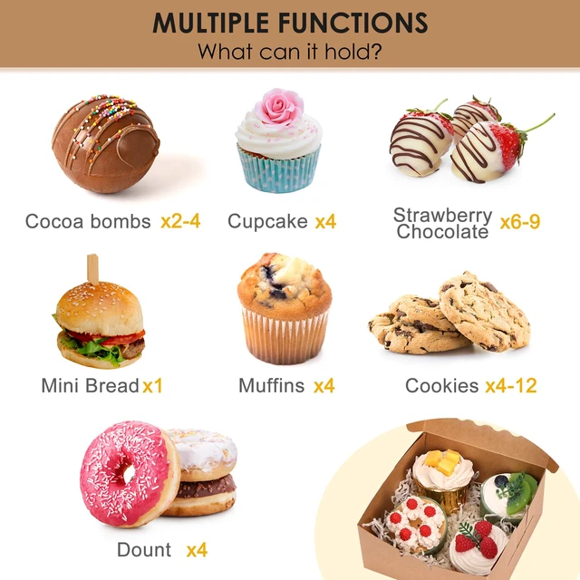 Alt view image 5 of 7 - 24pcs Cookie Boxes with Window, 6x6x3 In Brown Bakery Boxes Treat Boxes with 24 Parchment Papers & Blank Kraft Stickers, Dessert Containers for Cupcakes, Muffins, Candy, Donuts