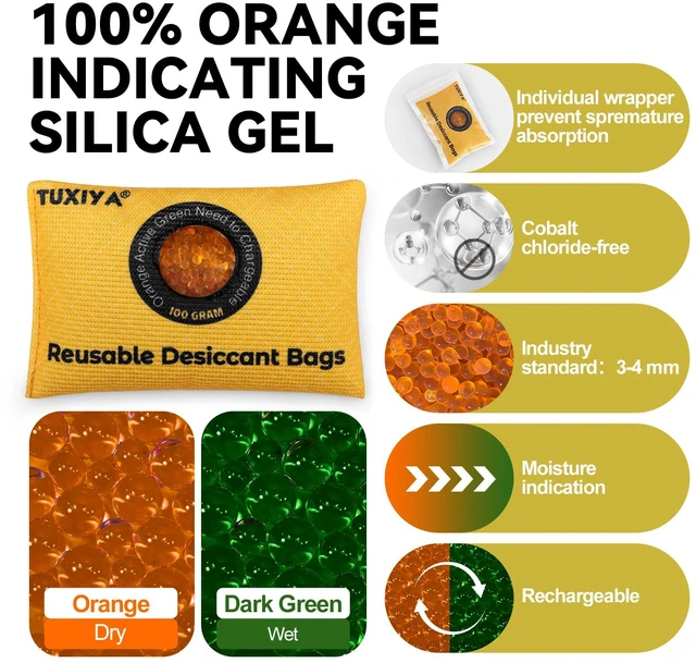 Alt view image 3 of 7 - 100g-12Pack Rechargeable Silica Gel Desiccant Packets Color Indicating Desiccant Packs for Storage,Moisture Absorbers for Storage Bins, Suitcase, Safes, 3D Filaments, Wet Zones