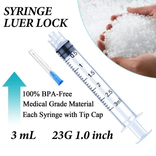Alt view image 2 of 5 - 50 Pack 3ml Disposable Syringe with Needle 23Ga 1.0 Inch, Luer Lock Syringes, Individual Sterilized Wrapped