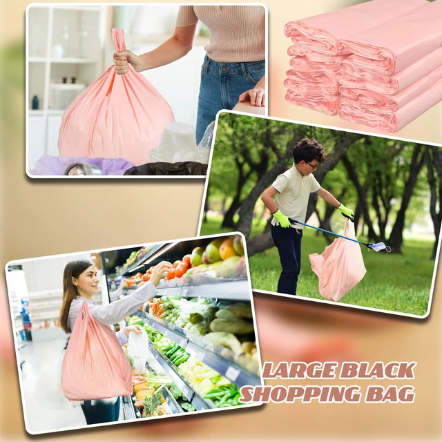 Alt view image 6 of 6 - Jumbo Size Plastic T Shirt Bags, 25" X 15", Pink, 400 Count 35 Mic, Large Plain Plastic T Shirt Grocery Bags with Handles, Thick and Heavy Duty
