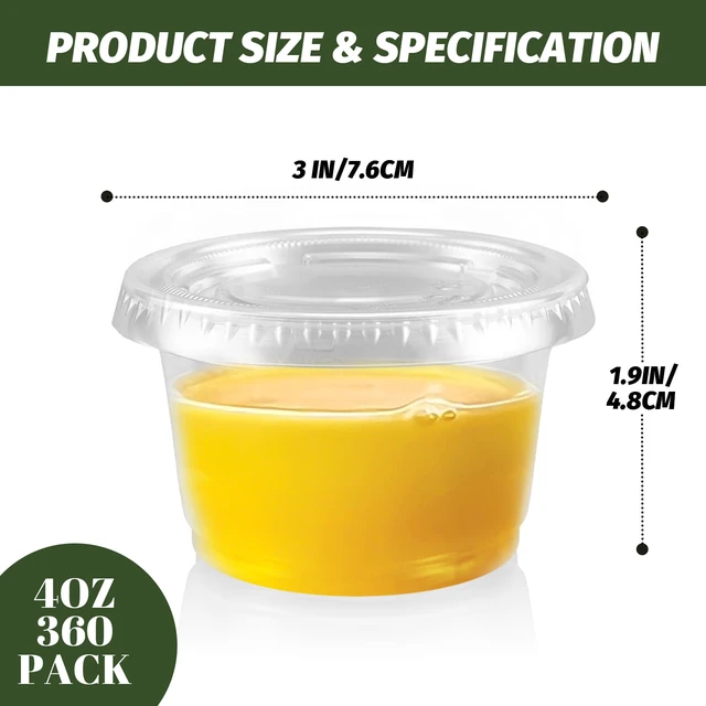 Alt view image 2 of 7 - 360 Pack 4 oz Condiment Containers with Lids, Disposable Sauce Cups Clear Plastic Condiment & Jello Shot Cups, Small Portion Souffle Cups for Dipping Sauce, Salad Dressing, Jello & Takeout
