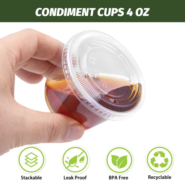 Alt view image 3 of 7 - 360 Pack 4 oz Condiment Containers with Lids, Disposable Sauce Cups Clear Plastic Condiment & Jello Shot Cups, Small Portion Souffle Cups for Dipping Sauce, Salad Dressing, Jello & Takeout