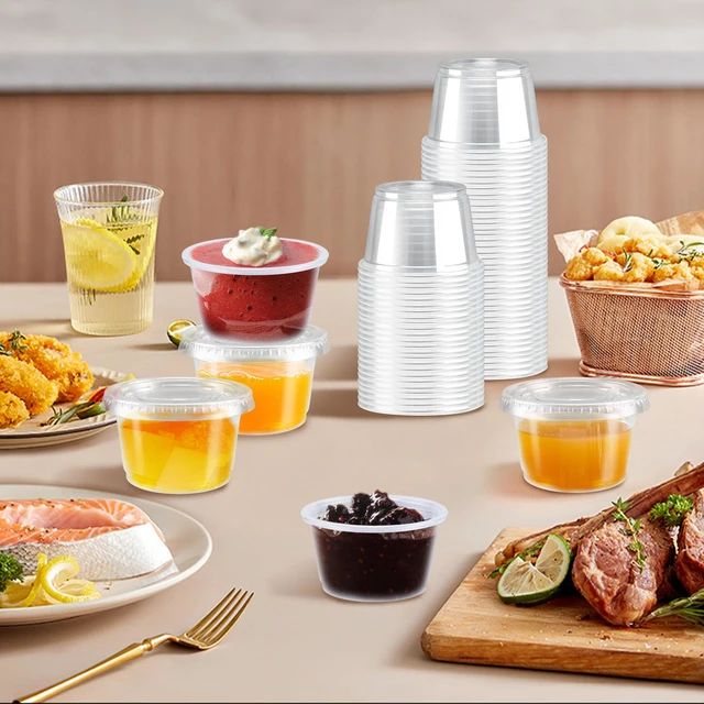 Alt view image 6 of 7 - 360 Pack 4 oz Condiment Containers with Lids, Disposable Sauce Cups Clear Plastic Condiment & Jello Shot Cups, Small Portion Souffle Cups for Dipping Sauce, Salad Dressing, Jello & Takeout