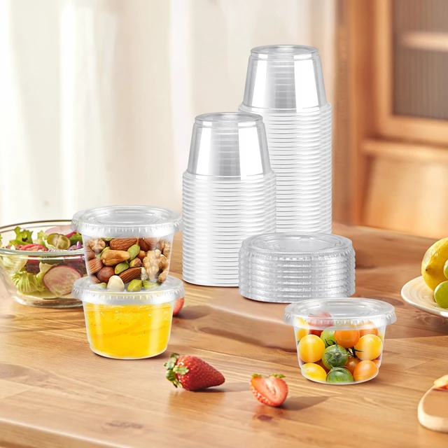 Alt view image 7 of 7 - 360 Pack 4 oz Condiment Containers with Lids, Disposable Sauce Cups Clear Plastic Condiment & Jello Shot Cups, Small Portion Souffle Cups for Dipping Sauce, Salad Dressing, Jello & Takeout