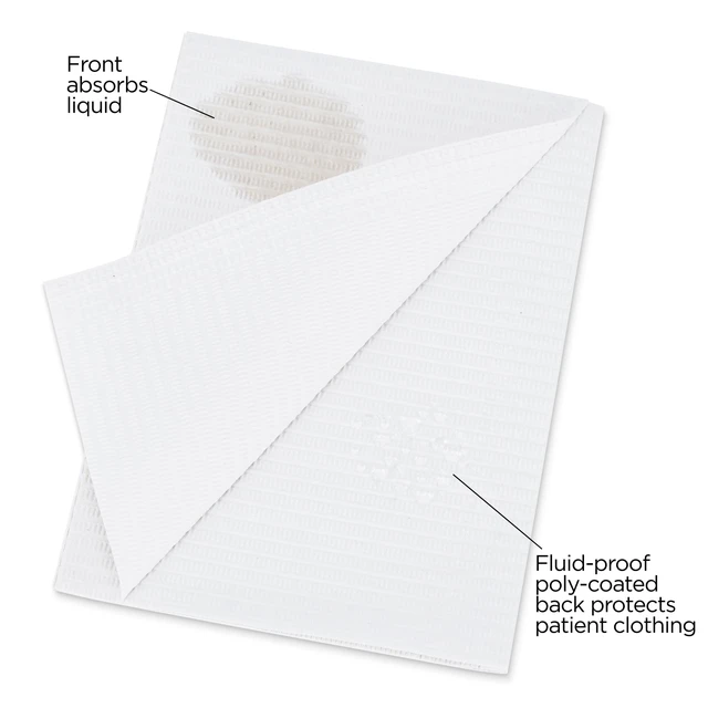 Alt view image 2 of 4 - 125 Pack White Disposable Patient Bibs, 18" x 13", 3 Ply Waterproof Paper Bib Sheet with Poly Back, Dental, Medical, Tattoo, Nail Tray or Table Cover, 125 Pack