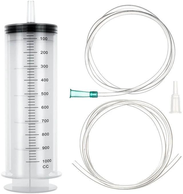 Main image of 1000ml/cc Syringes with Tube 40 Inch Handy Plastic Tubing and Adapter Tip for Liquid, Refilling Measuring, Dispensing Watering, Plant Irrigation, Feeding Pets, Oil or Glue Applicator