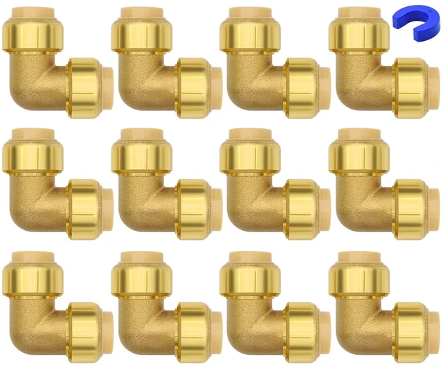Main image of 12 Pack 1/2" Pushfit Elbow Fittings with Disconnect Clip for Copper, PEX, CPVC Pipe