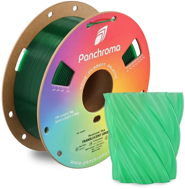 Main image of Panchroma Translucent PLA Filament 1.75mm, 1kg, Green Neatly Wound, Semi Transparent PLA, Easy Print & Smooth Feeding, Compatible with Bambu Lab & Most 3D Printers