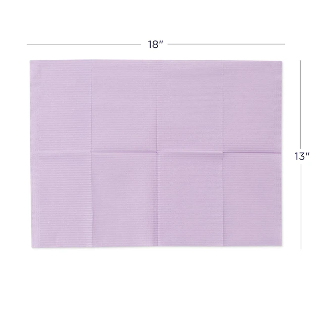 Alt view image 3 of 4 - 125 Pack Lavender Disposable Patient Bibs, 18" x 13", 3 Ply Waterproof Paper Bib Sheet with Poly Back, Dental, Medical, Tattoo, Nail Tray or Table Cover, 125 Pack