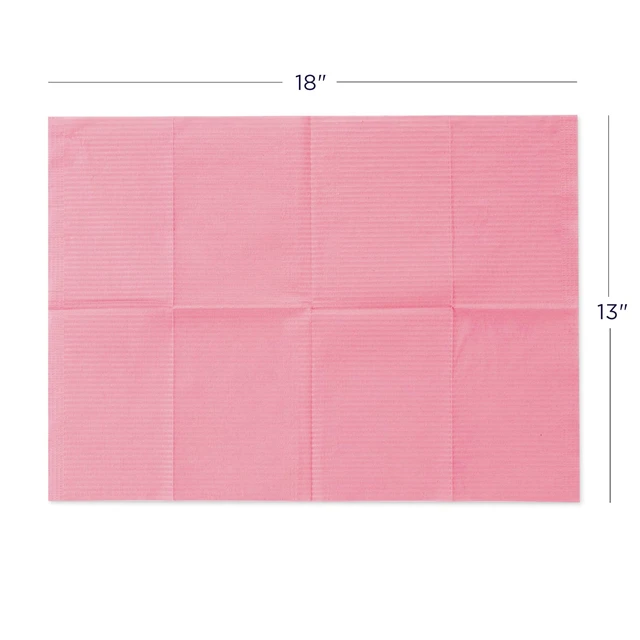 Alt view image 3 of 4 - 125 Pack Pink Disposable Patient Bibs, 18" x 13", 3 Ply Waterproof Paper Bib Sheet with Poly Back, Dental, Medical, Tattoo, Nail Tray or Table Cover, 125 Pack