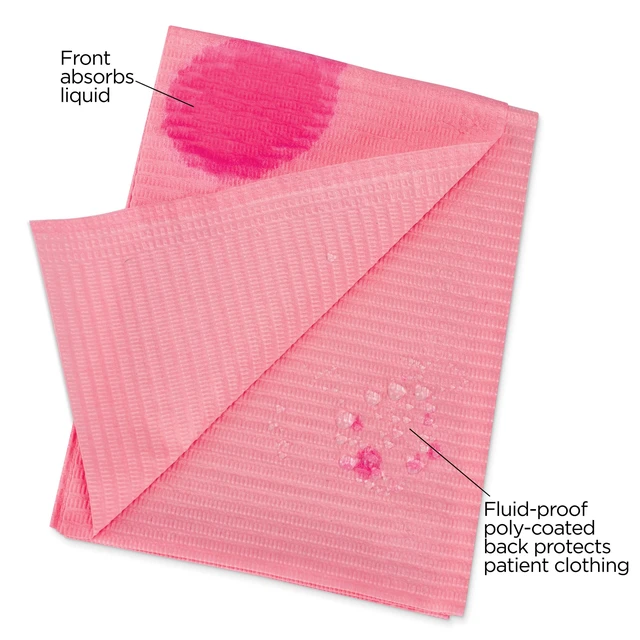 Alt view image 2 of 4 - 125 Pack Pink Disposable Patient Bibs, 18" x 13", 3 Ply Waterproof Paper Bib Sheet with Poly Back, Dental, Medical, Tattoo, Nail Tray or Table Cover, 125 Pack