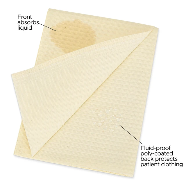 Alt view image 2 of 4 - 125 Pack Cream Disposable Patient Bibs, 18" x 13", 3 Ply Waterproof Paper Bib Sheet with Poly Back, Dental, Medical, Tattoo, Nail Tray or Table Cover, 125 Pack