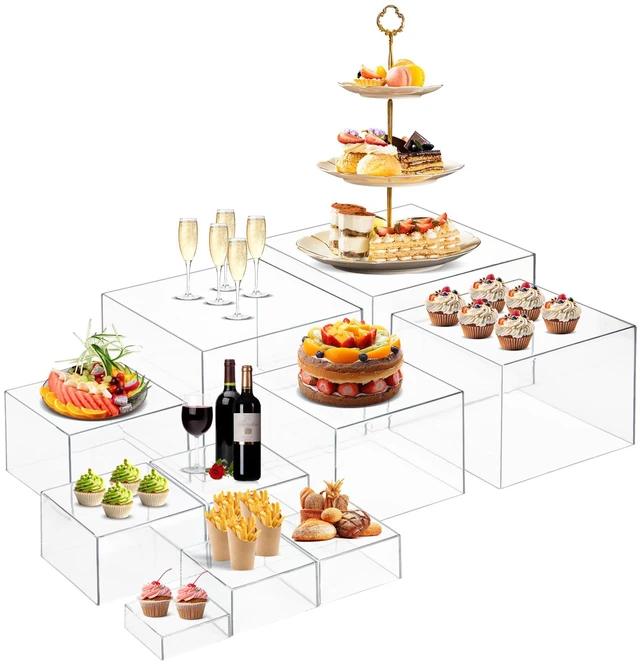Main image of 10 PCS Buffet Risers, Large Food Risers for Buffet Table, Dessert Display Food Display Risers for Party, Dessert Table Display, Risers Display Stands (10" 9" 8" 7" 6" 5" 5" 4" 4" 3", Transparent)