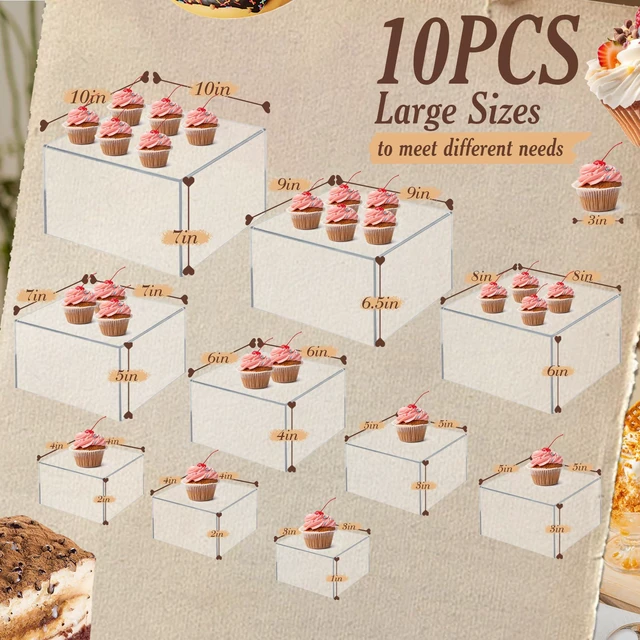 Alt view image 2 of 7 - 10 PCS Buffet Risers, Large Food Risers for Buffet Table, Dessert Display Food Display Risers for Party, Dessert Table Display, Risers Display Stands (10" 9" 8" 7" 6" 5" 5" 4" 4" 3", Transparent)
