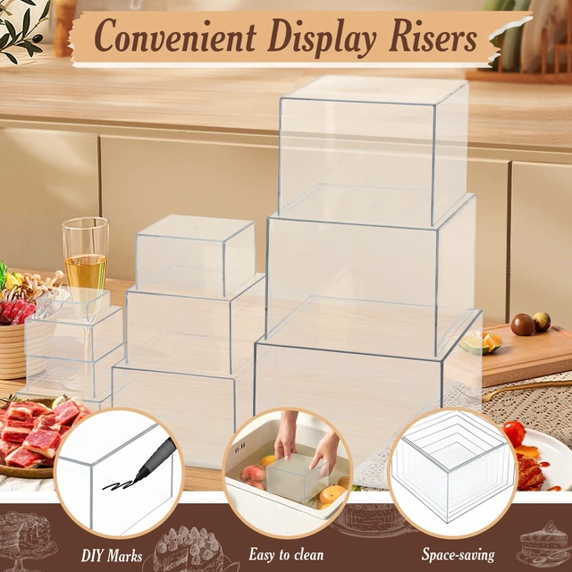 Alt view image 4 of 7 - 10 PCS Buffet Risers, Large Food Risers for Buffet Table, Dessert Display Food Display Risers for Party, Dessert Table Display, Risers Display Stands (10" 9" 8" 7" 6" 5" 5" 4" 4" 3", Transparent)