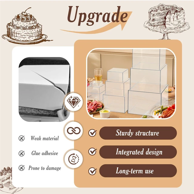 Alt view image 6 of 7 - 10 PCS Buffet Risers, Large Food Risers for Buffet Table, Dessert Display Food Display Risers for Party, Dessert Table Display, Risers Display Stands (10" 9" 8" 7" 6" 5" 5" 4" 4" 3", Transparent)