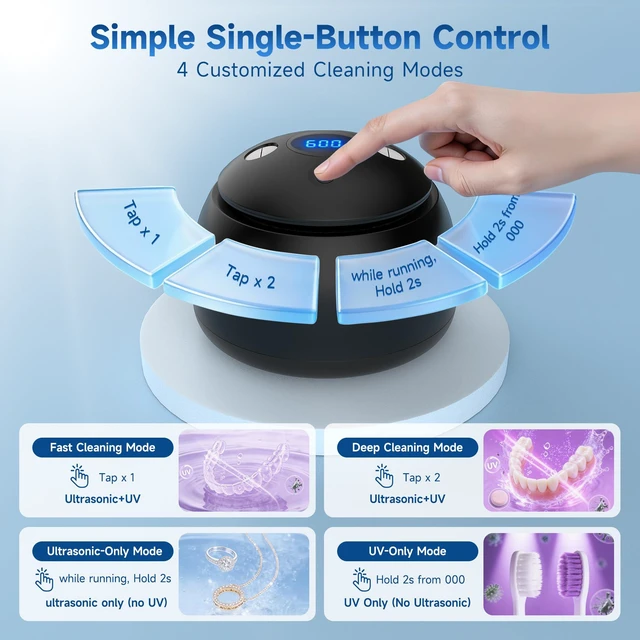 Alt view image 5 of 7 - Ultrasonic Retainer Cleaner Machine with UV Light - 45kHz Deep Cleaning Pod for Dentures, Aligners, Night Guards - Includes Cleaning Brush, 200ml Capacity (Black)