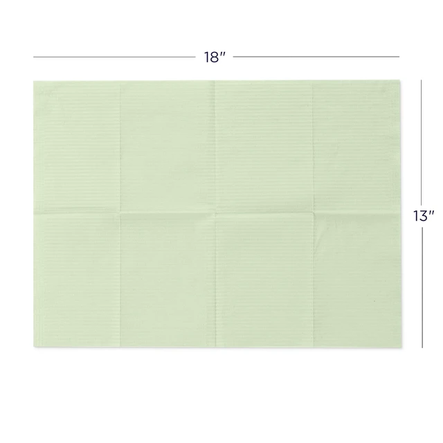 Alt view image 3 of 4 - 125 Pack Green Disposable Patient Bibs, 18" x 13", 3 Ply Waterproof Paper Bib Sheet with Poly Back, Dental, Medical, Tattoo, Nail Tray or Table Cover, 125 Pack