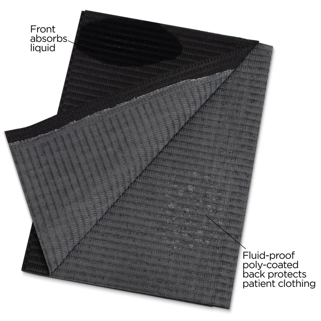 Alt view image 2 of 4 - 125 Pack Black Disposable Patient Bibs, 18" x 13", 3 Ply Waterproof Paper Bib Sheet with Poly Back, Dental, Medical, Tattoo, Nail Tray or Table Cover, 125 Pack