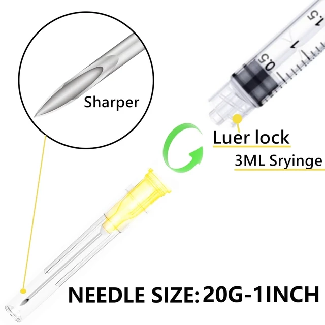 Alt view image 3 of 5 - Luer lock 3ml 20Ga 1 Inch(25mm), 50 Pack Sterile Lab Utensils for Scientific Research, Industrial Dispensing or Liquid Measuring
