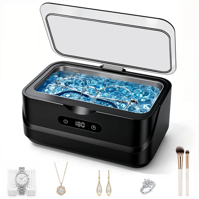 Main image of Ultrasonic Jewelry Cleaner 48KHz Ultra Sonic Cleaning Machine For Ring/Eyeglass/Silver Jewelry/Watch Band/Dentures Retainers 4 Cleaning Modes & Display 400ml 304 Tank Gift for Women
