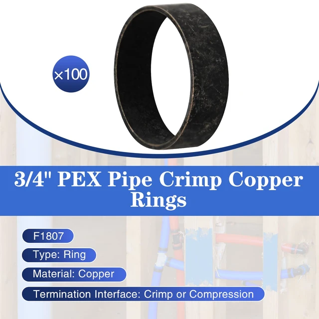 Alt view image 2 of 7 - 100 Pack 3/4" PEX Copper Crimp Rings for Pex Pipe Connection