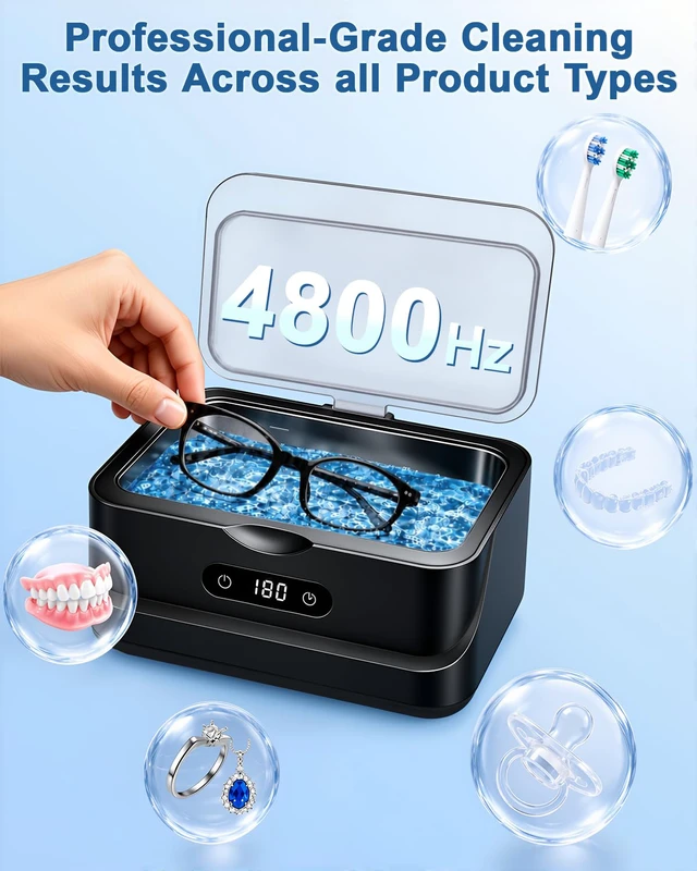 Alt view image 3 of 7 - Ultrasonic Jewelry Cleaner 48KHz Ultra Sonic Cleaning Machine For Ring/Eyeglass/Silver Jewelry/Watch Band/Dentures Retainers 4 Cleaning Modes & Display 400ml 304 Tank Gift for Women